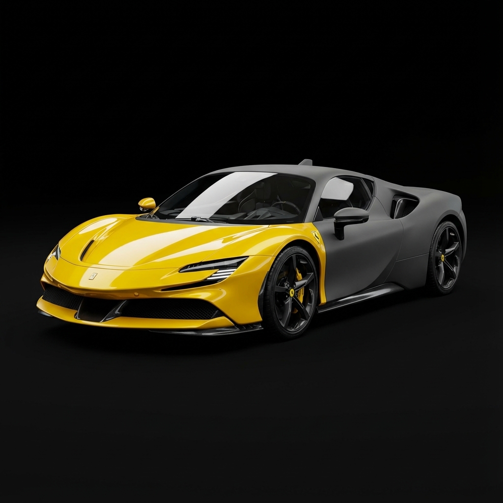 Full front PPF coverage diagram showing hood fenders bumper and mirrors on Ferrari SF90